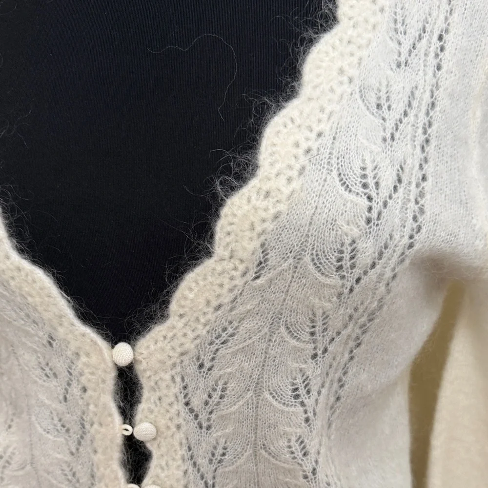 NWT  Camila Coelho White Knit delicate   mohair Cardigan  S - Picture 6 of 12